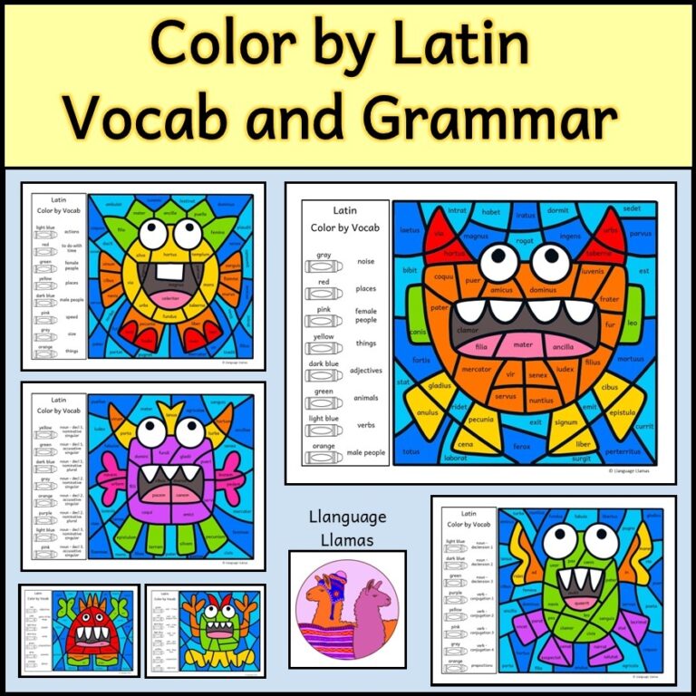 Latin Color By Vocabulary Grammar Parts Of Speech Monster Theme Made By Teachers