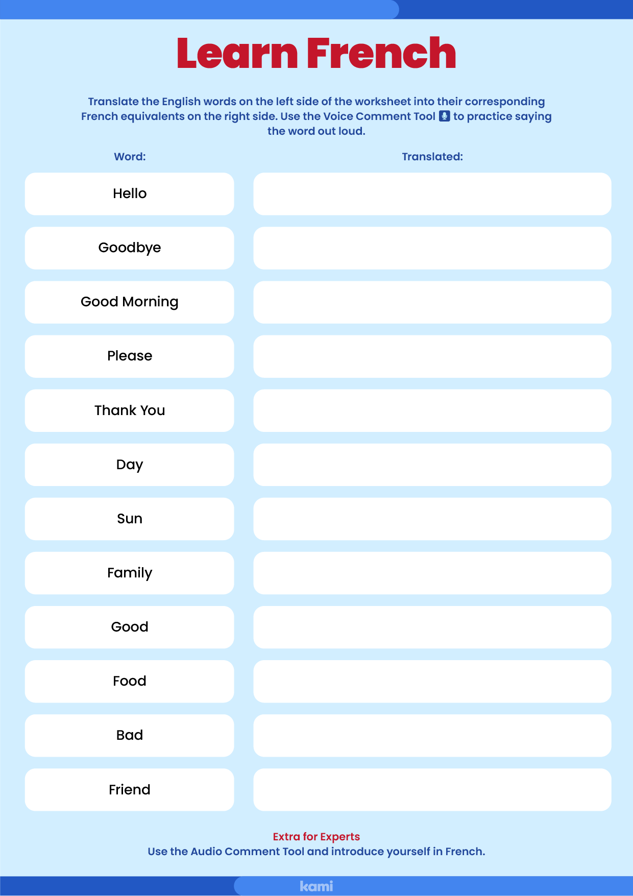 Learn French Worksheet For Teachers Perfect For Grades 10th 11th 12th 5th 6th 7th 8th 9th World Languages Classroom Resources Kami Library