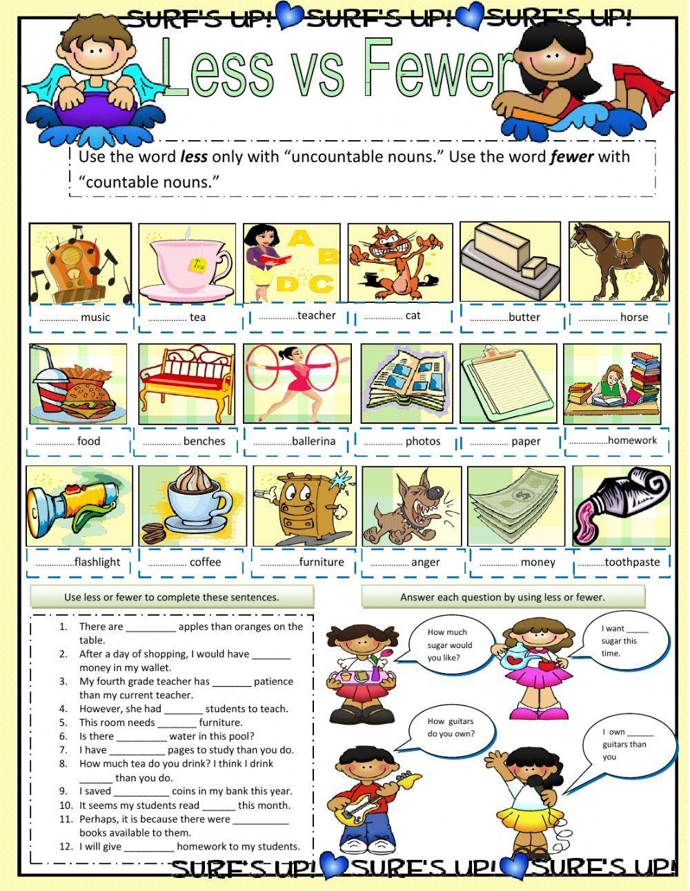 Less Vs Fewer Free Interactive Worksheets 354880