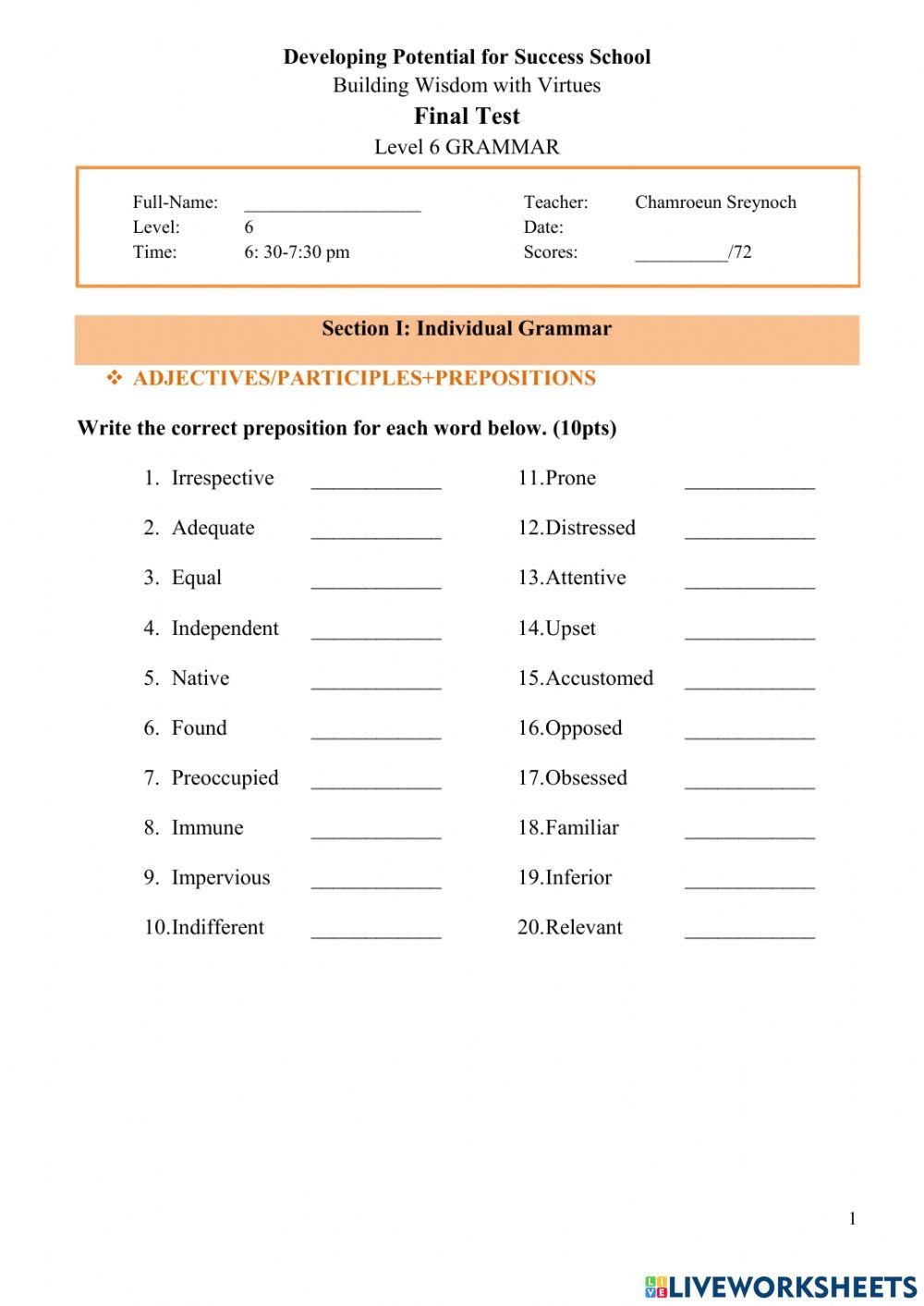 Level 6 Final G Free Interactive Worksheets 1183991