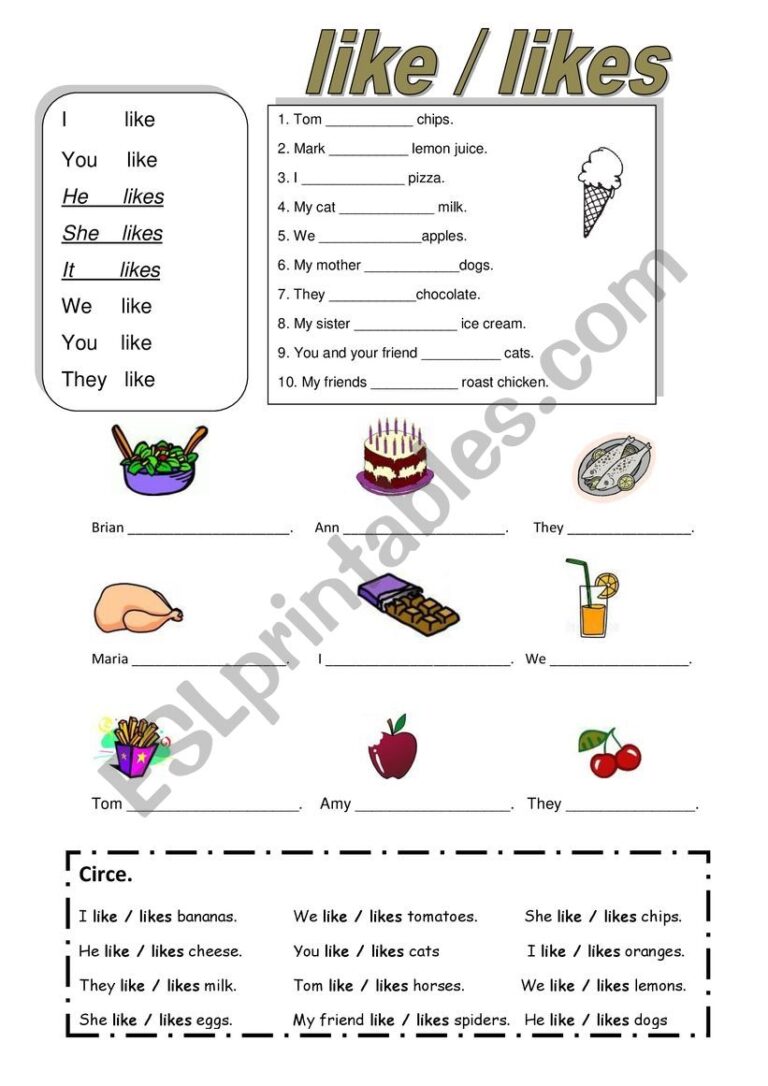 Like Or LikeS ESL Worksheet By Yanakoleva77