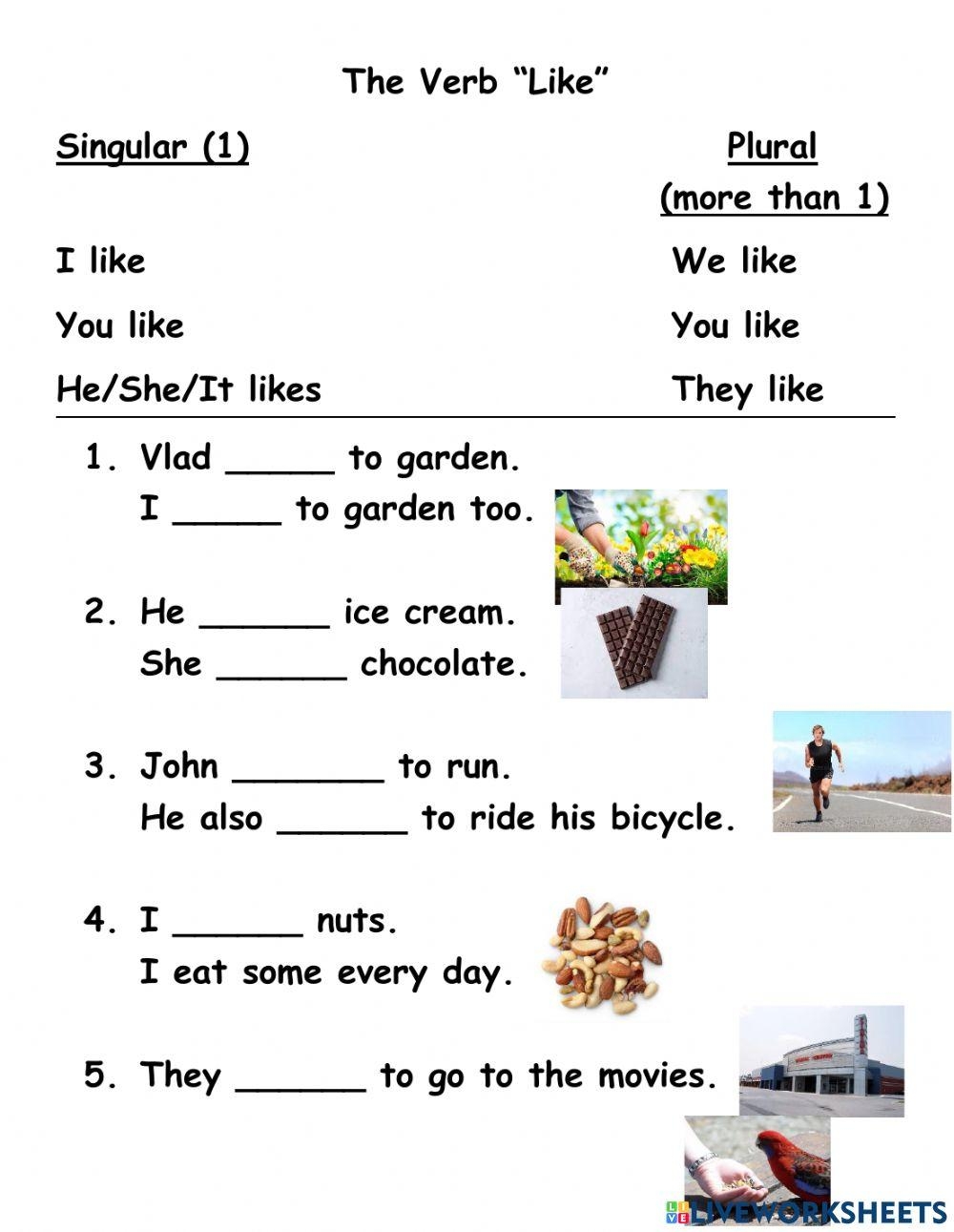 Like Or Likes Free Interactive Worksheets 2080125