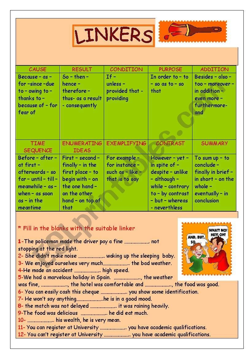 Linkers ESL Worksheet By Sinda
