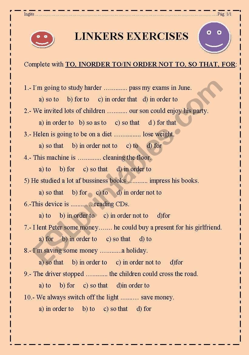 Linkers Grammar Worksheet