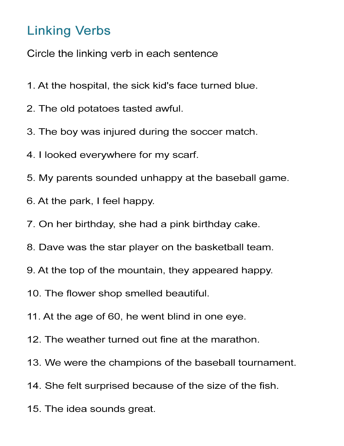 Linking Verbs Worksheet Find The Linking Verbs ALL ESL Linking Verbs Worksheet Find The Linking Verbs ALL ESL