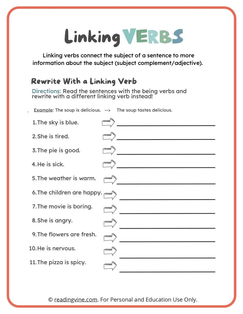 Linking Verbs Worksheets Definition And Examples Linking Verbs Worksheets Definition And Examples