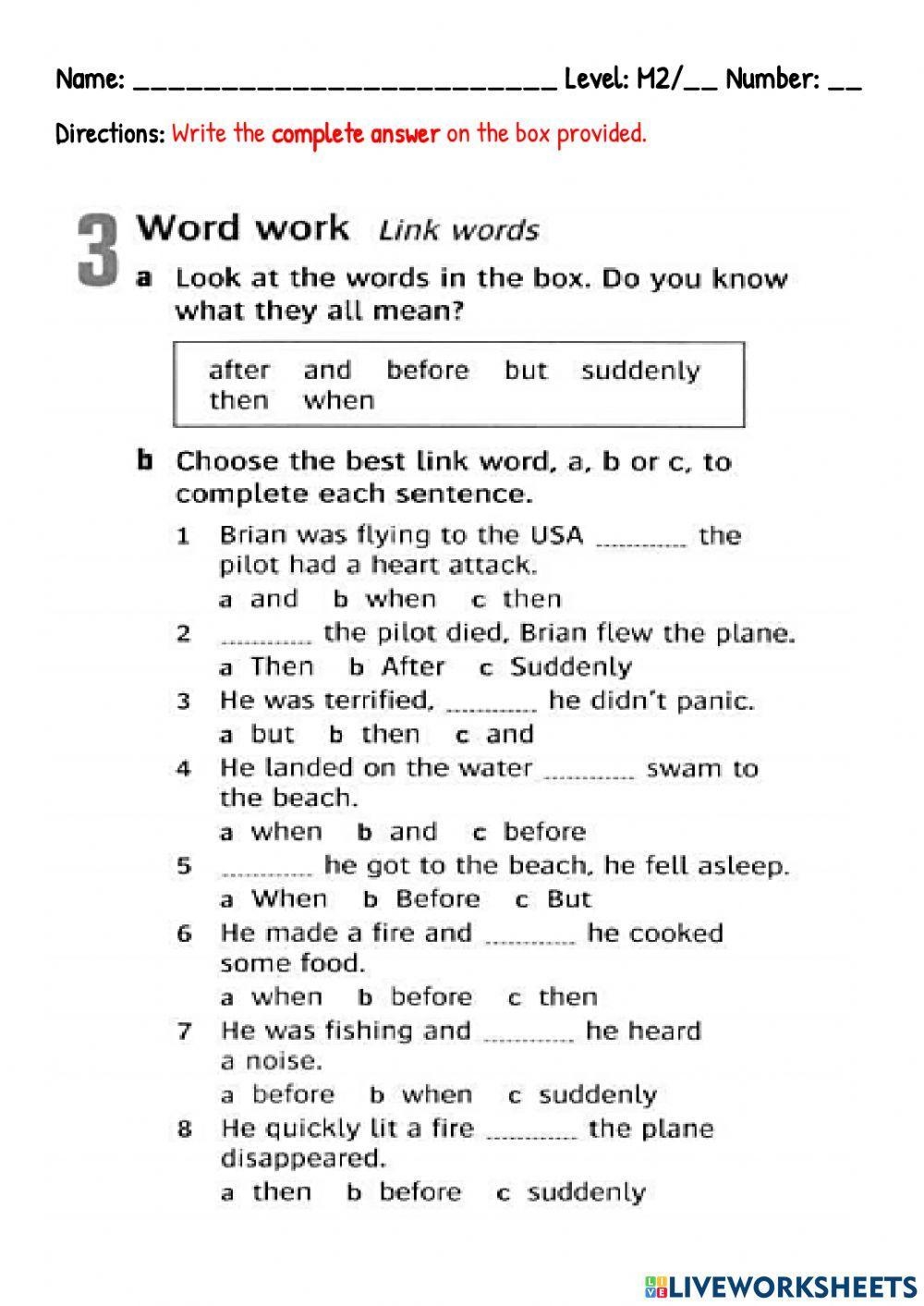 Linking Words Free Interactive Worksheets 1181338