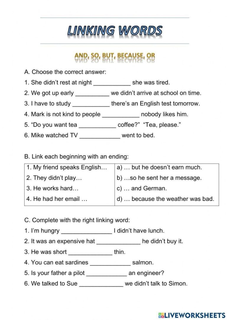 Linking Words Free Interactive Worksheets 1828404