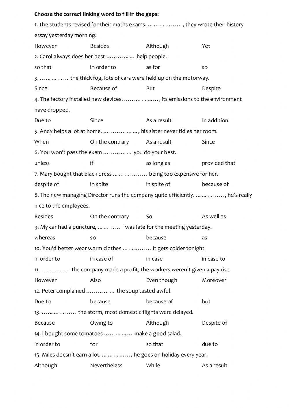 Linking words Free Interactive Worksheets 646757