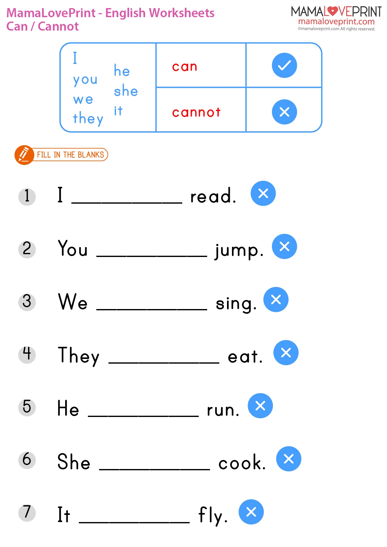 MamaLovePrint Grade 1 English Worksheets Basic Grammar Can Cannot PDF Free Download MamaLovePrint Grade 1 English Worksheets Basic Grammar Can Cannot PDF Free Download