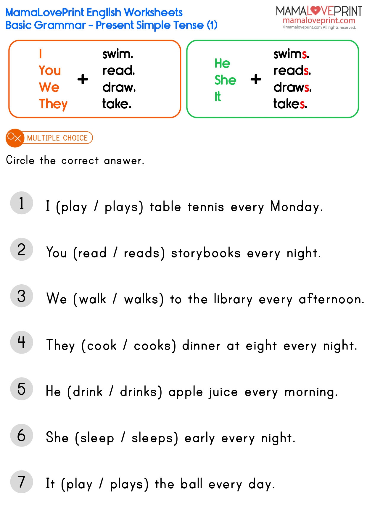 MamaLovePrint Grade 1 English Worksheets Basic Grammar Verbs Present Simple Tense Set 1 7 PDF Free Download MamaLovePrint Grade 1 English Worksheets Basic Grammar Verbs Present Simple Tense Set 1 7 PDF Free Download
