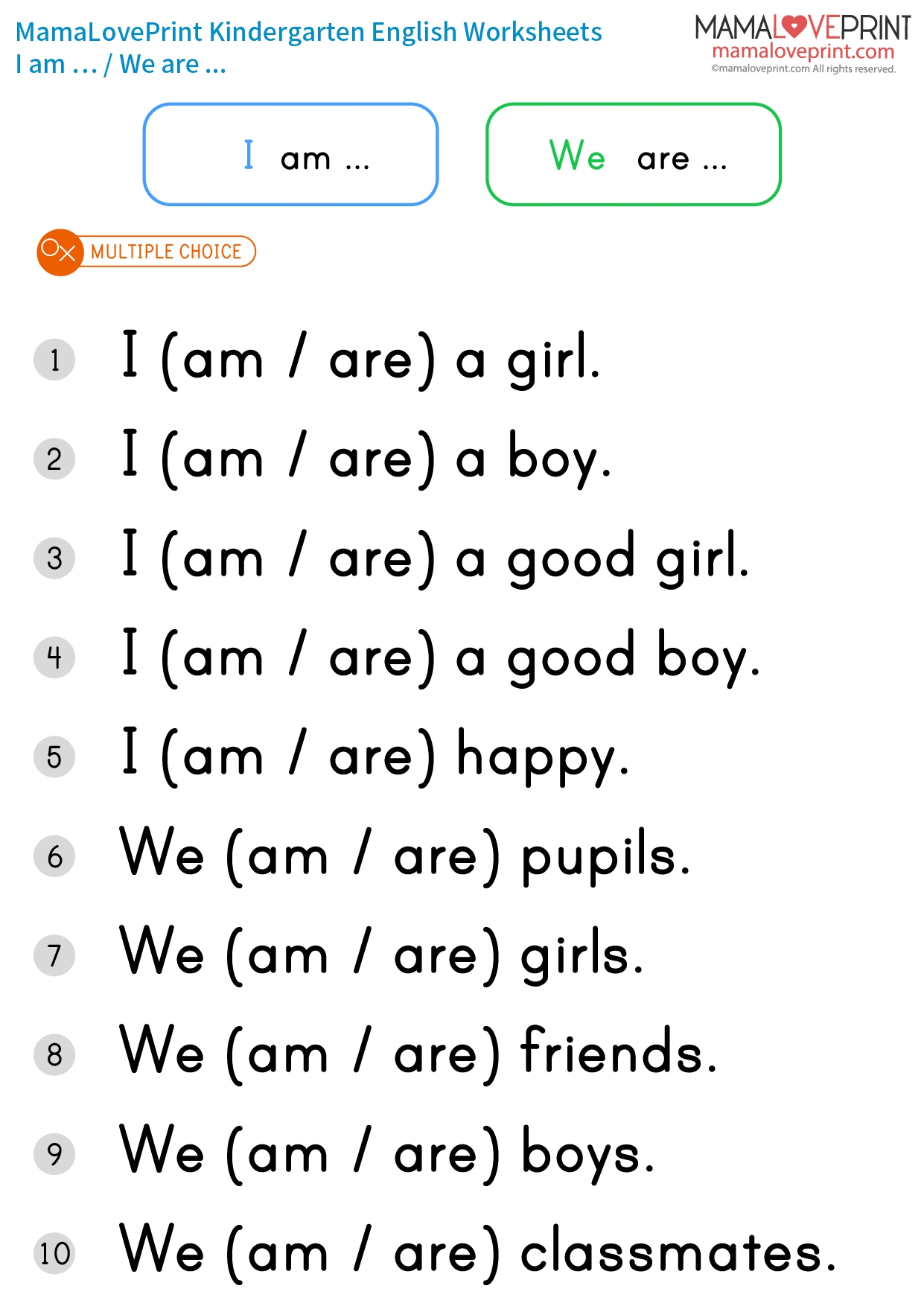 MamaLovePrint K3 English Worksheets Basic Grammar Pronoun And BE I Am We Are PDF Free Download MamaLovePrint K3 English Worksheets Basic Grammar Pronoun And BE I Am We Are PDF Free Download