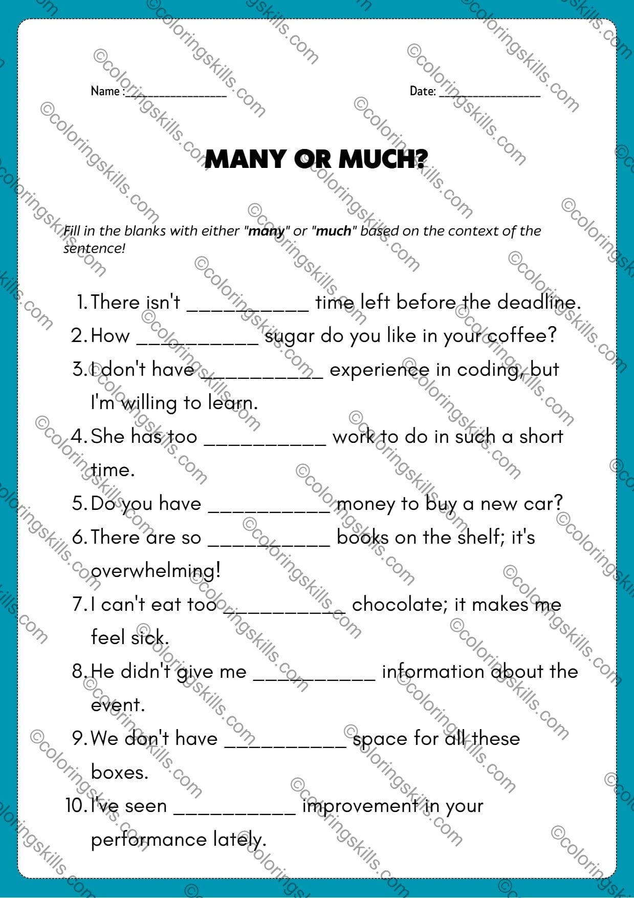 Many Or Much Exercise Grammar Worksheets Grammar Practice Many Or Much Exercise Grammar Worksheets Grammar Practice