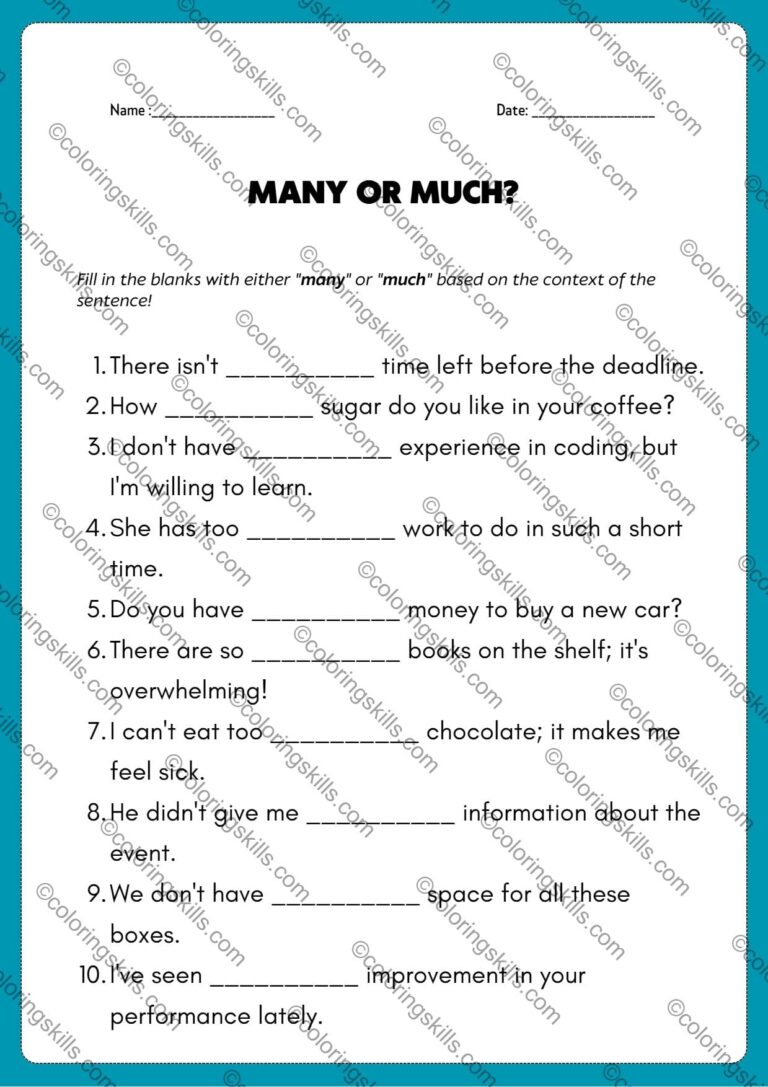 Many Or Much Exercise Grammar Worksheets Grammar Practice