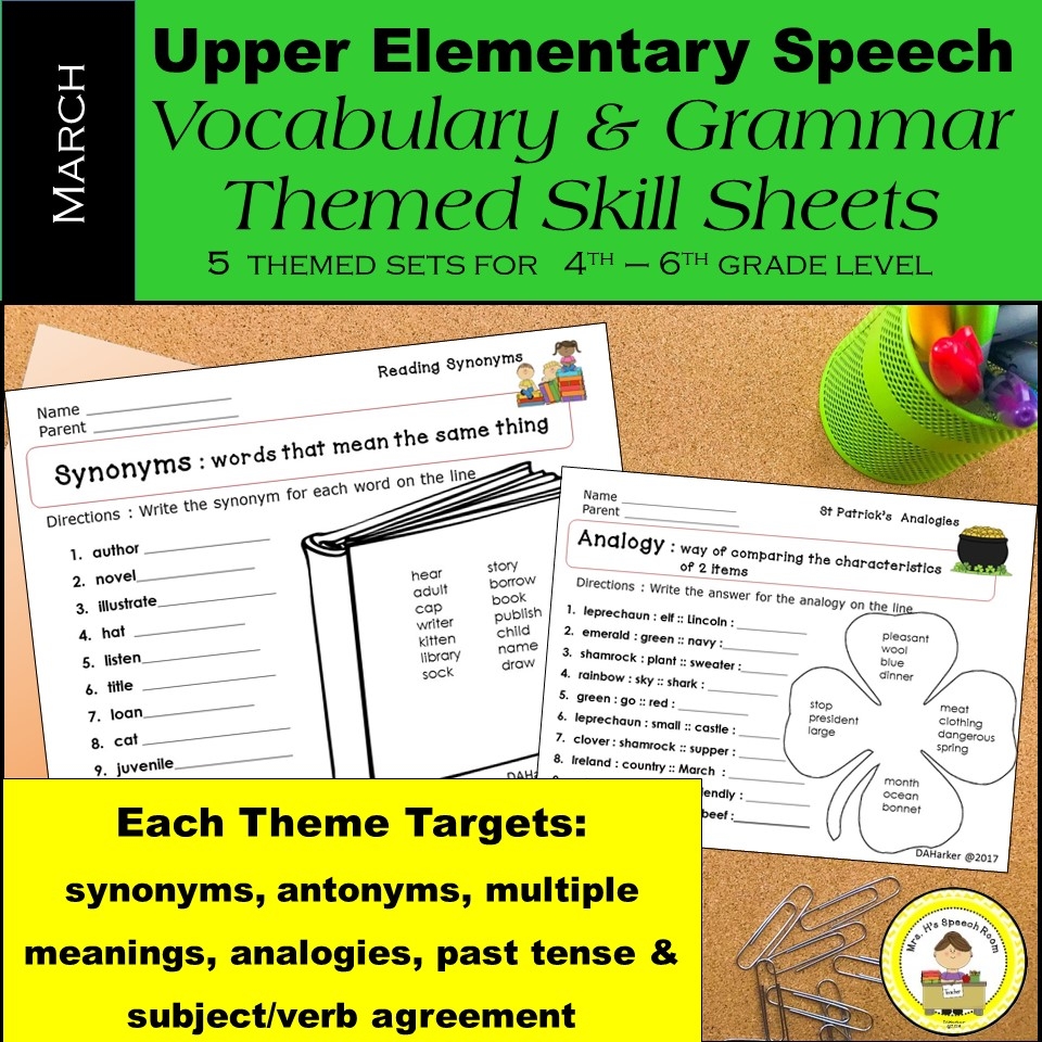 March Speech Therapy Upper Elementary Vocabulary Grammar Themed Worksheets Made By Teachers