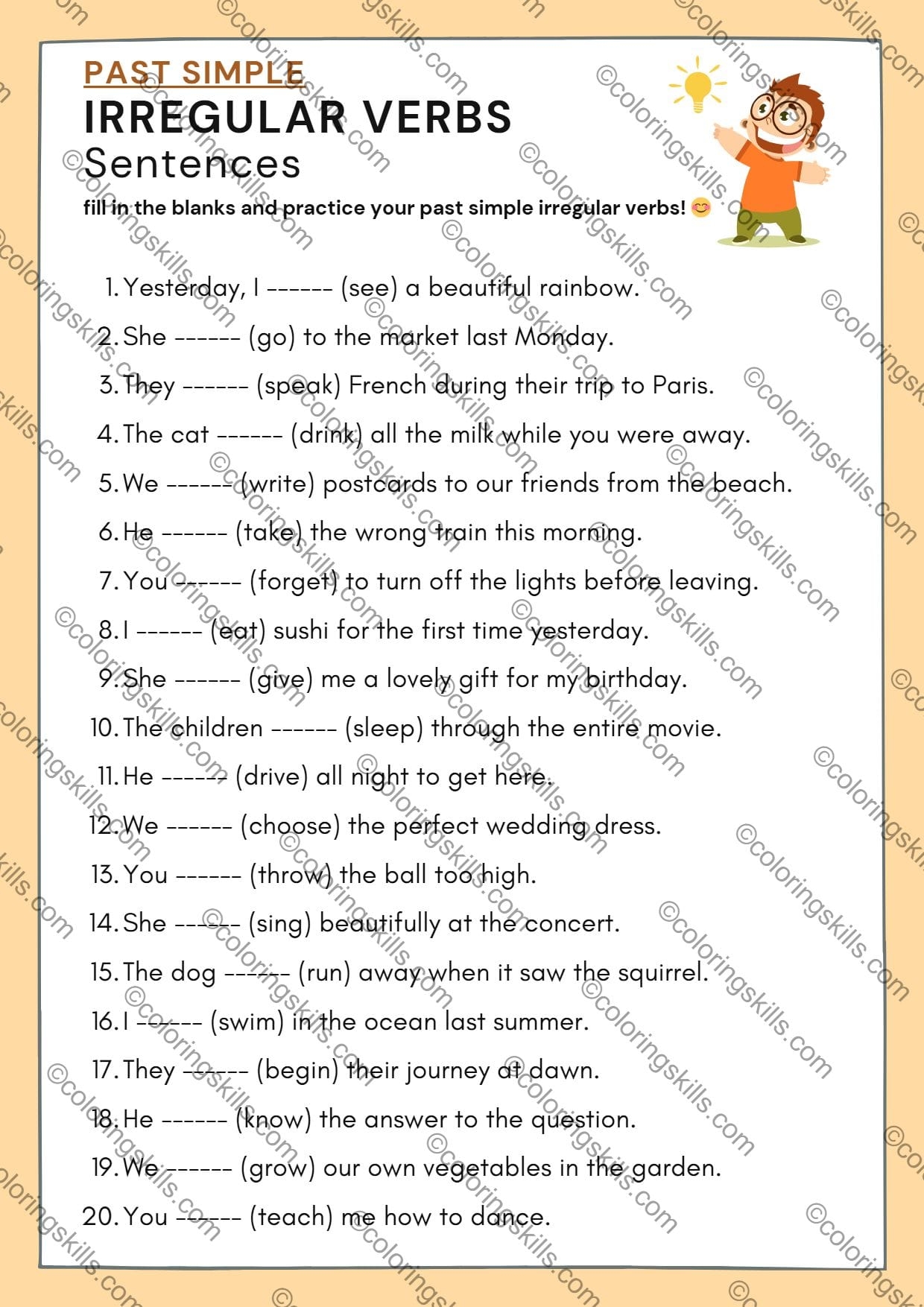 Master Past Simple Irregular Verbs With Fill In Worksheets