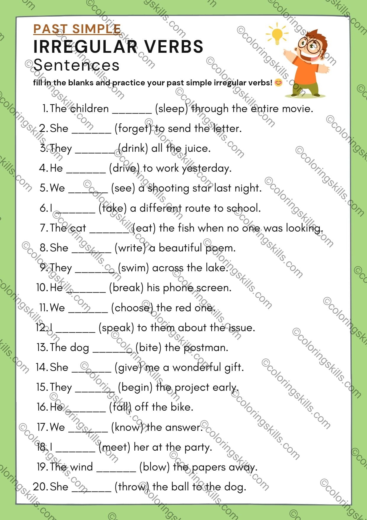 Master Past Simple Irregular Verbs With Fill In Worksheets