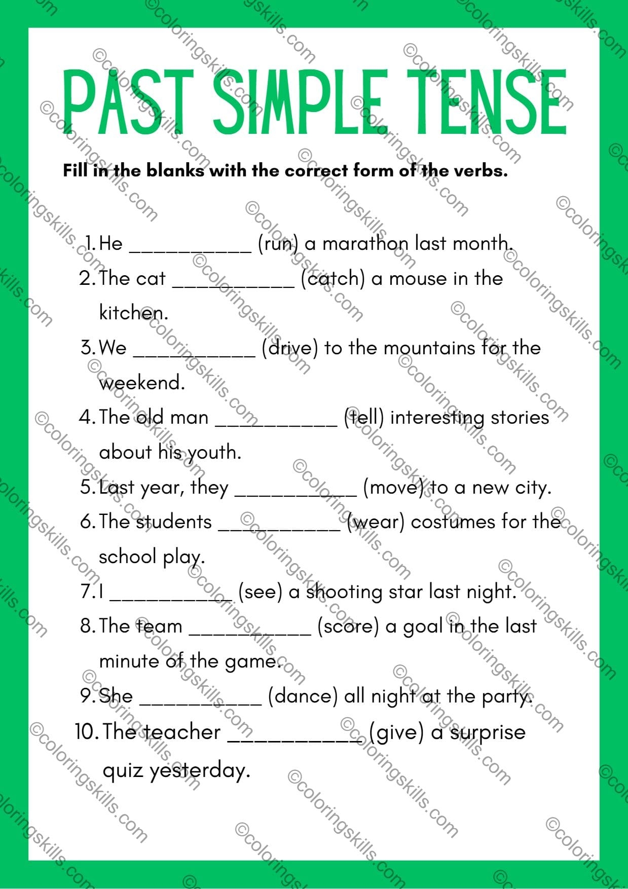 Mastering The Past Simple Tense Grammar Worksheets PDF 
