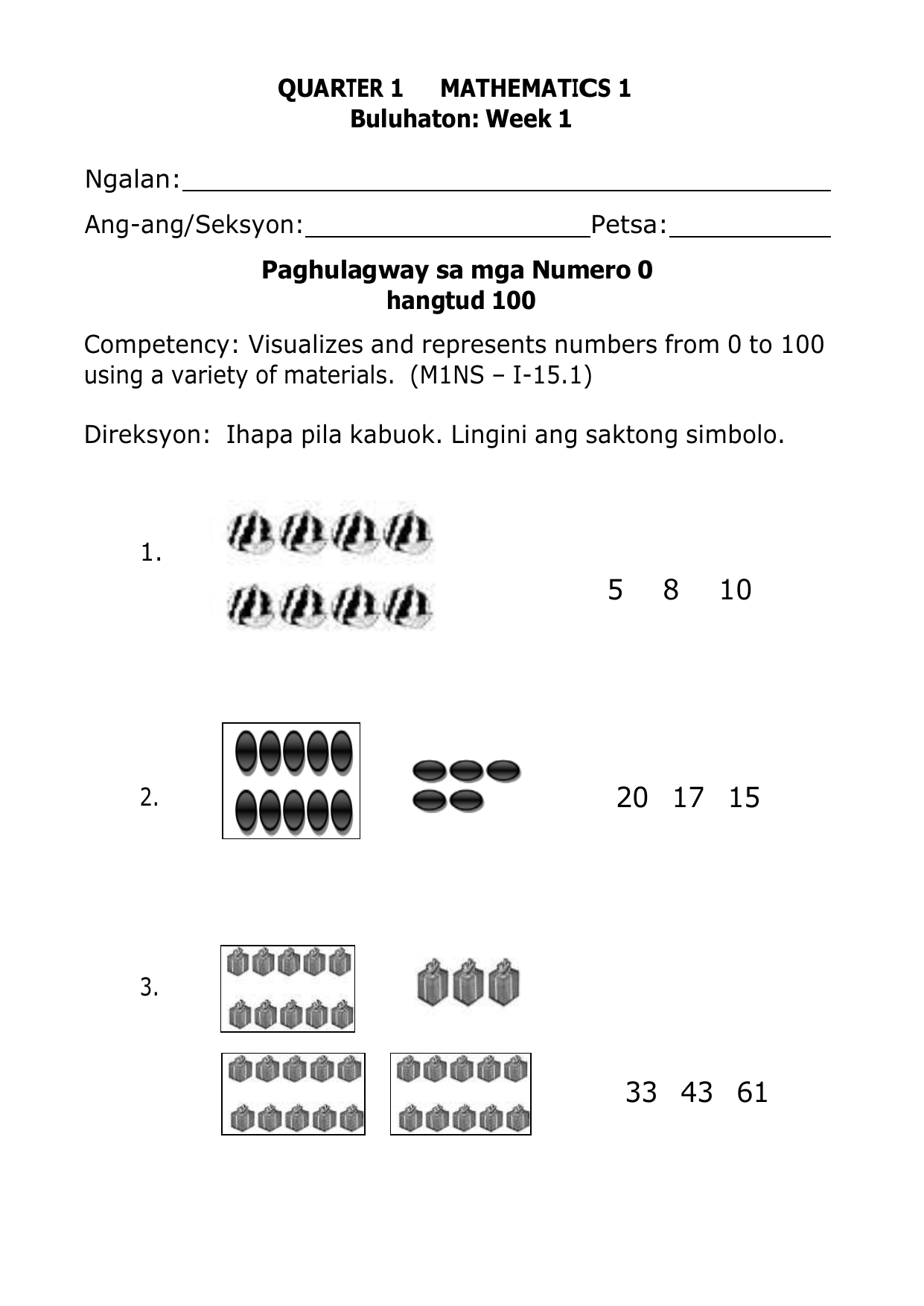Math Worksheet Numbers 0 100 For Grade 1