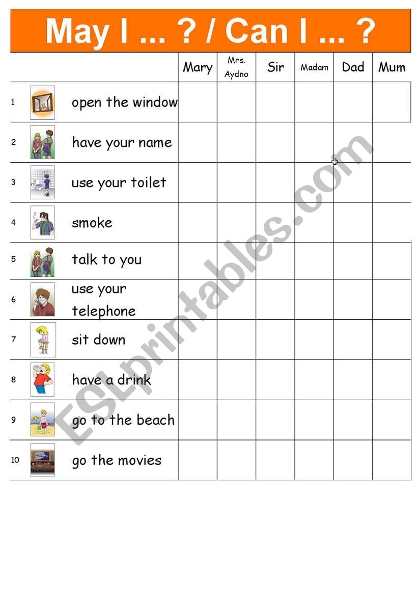 May I Can I ESL Worksheet By Tombrown