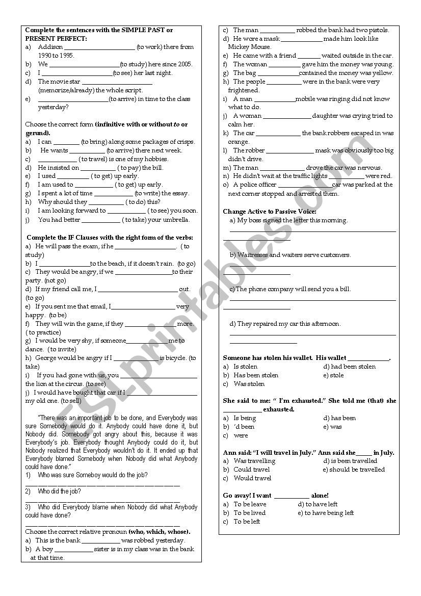 Mixed Grammar Worksheets Mixed Grammar Worksheets