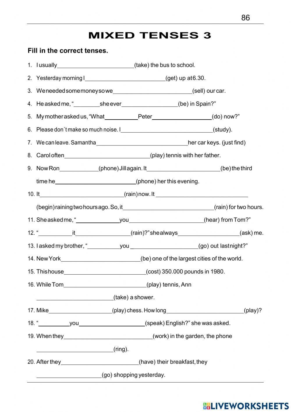Mixed Tenses 3 Free Interactive Worksheets 1051018