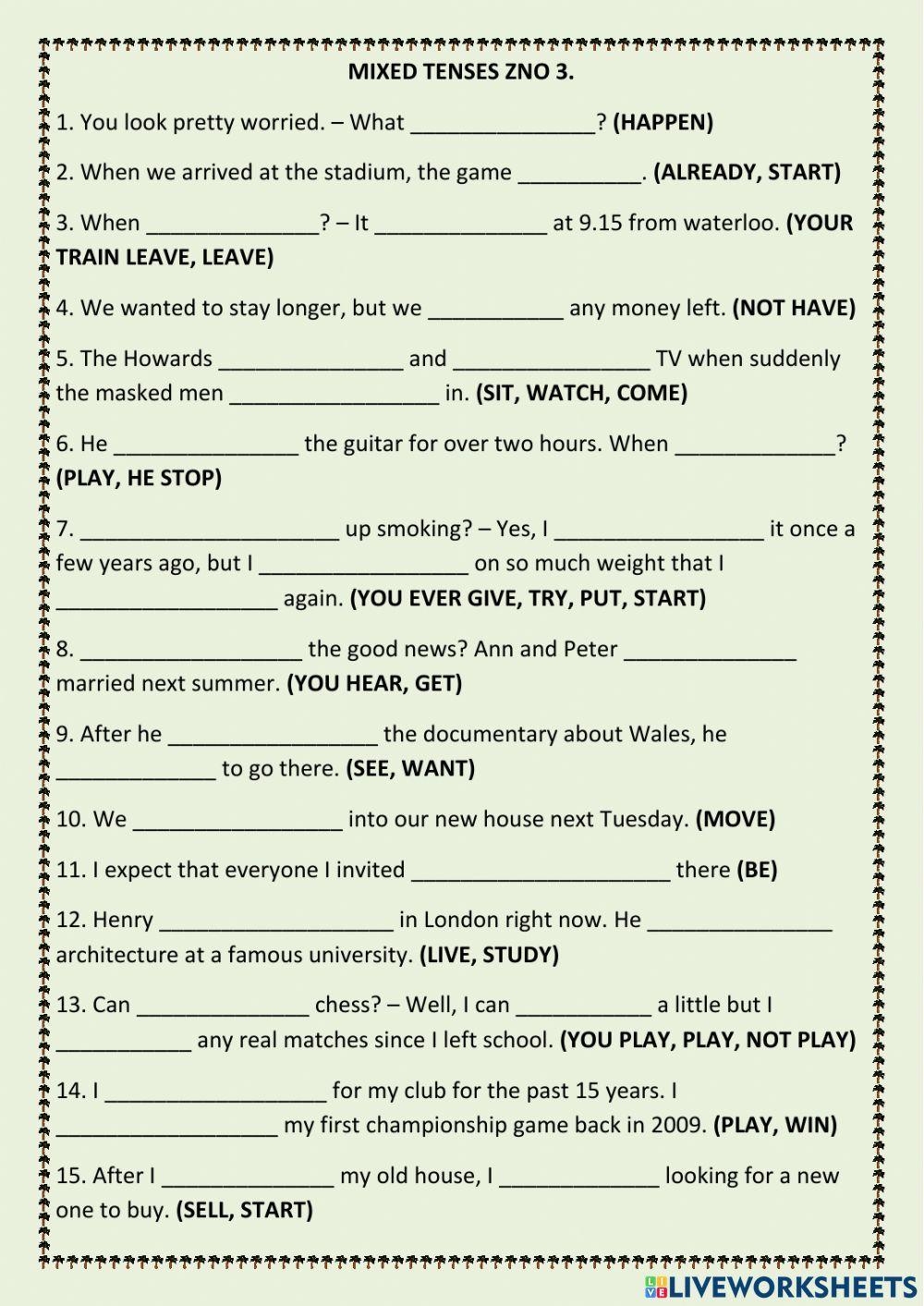 Mixed Tenses 3 Free Interactive Worksheets 2087475