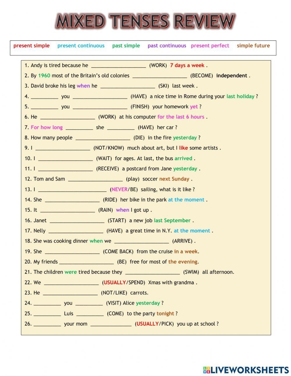 Mixed Tenses Re Free Interactive Worksheets 1004620 Mixed Tenses Re Free Interactive Worksheets 1004620