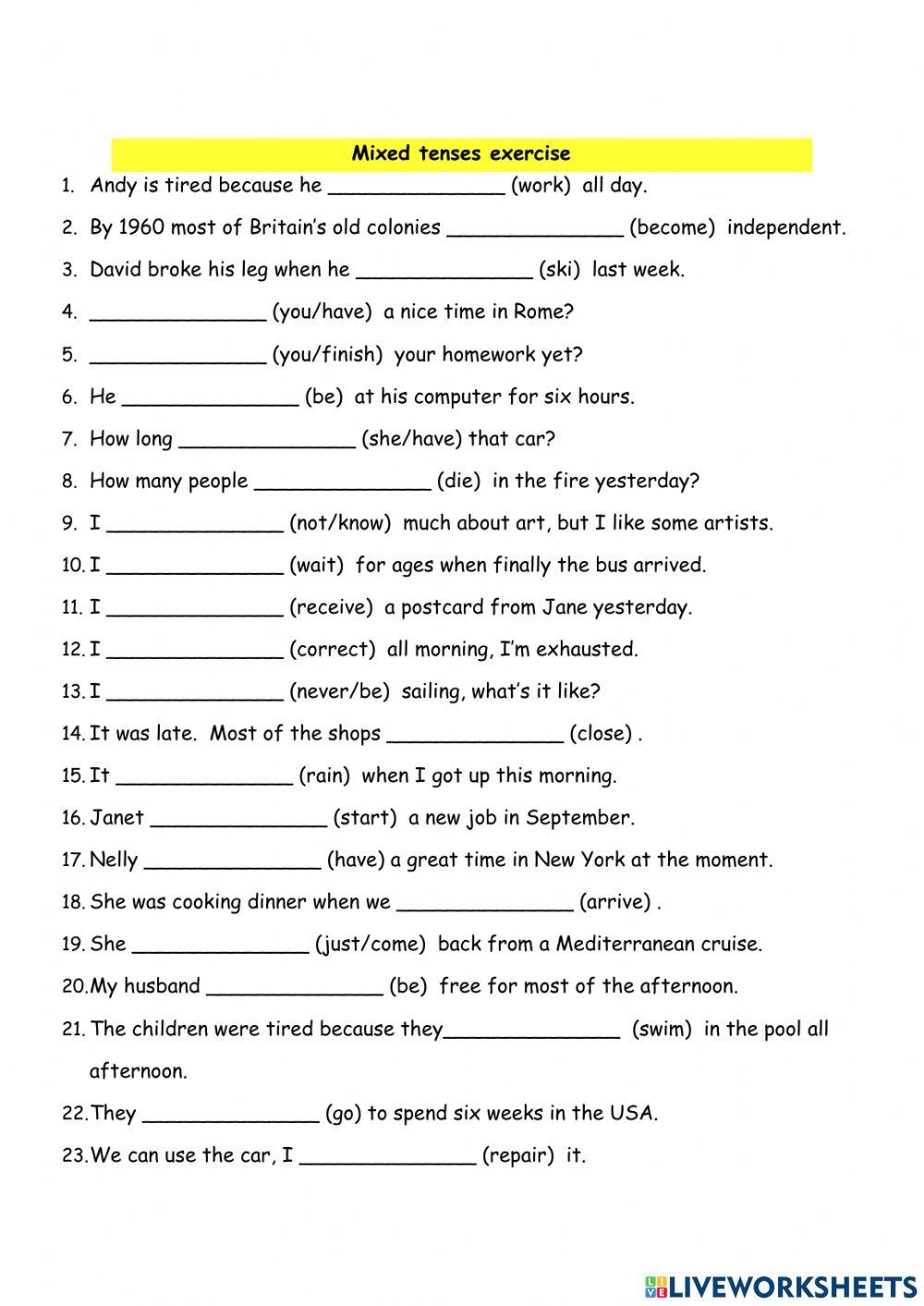 Mixed Grammar Review Worksheets