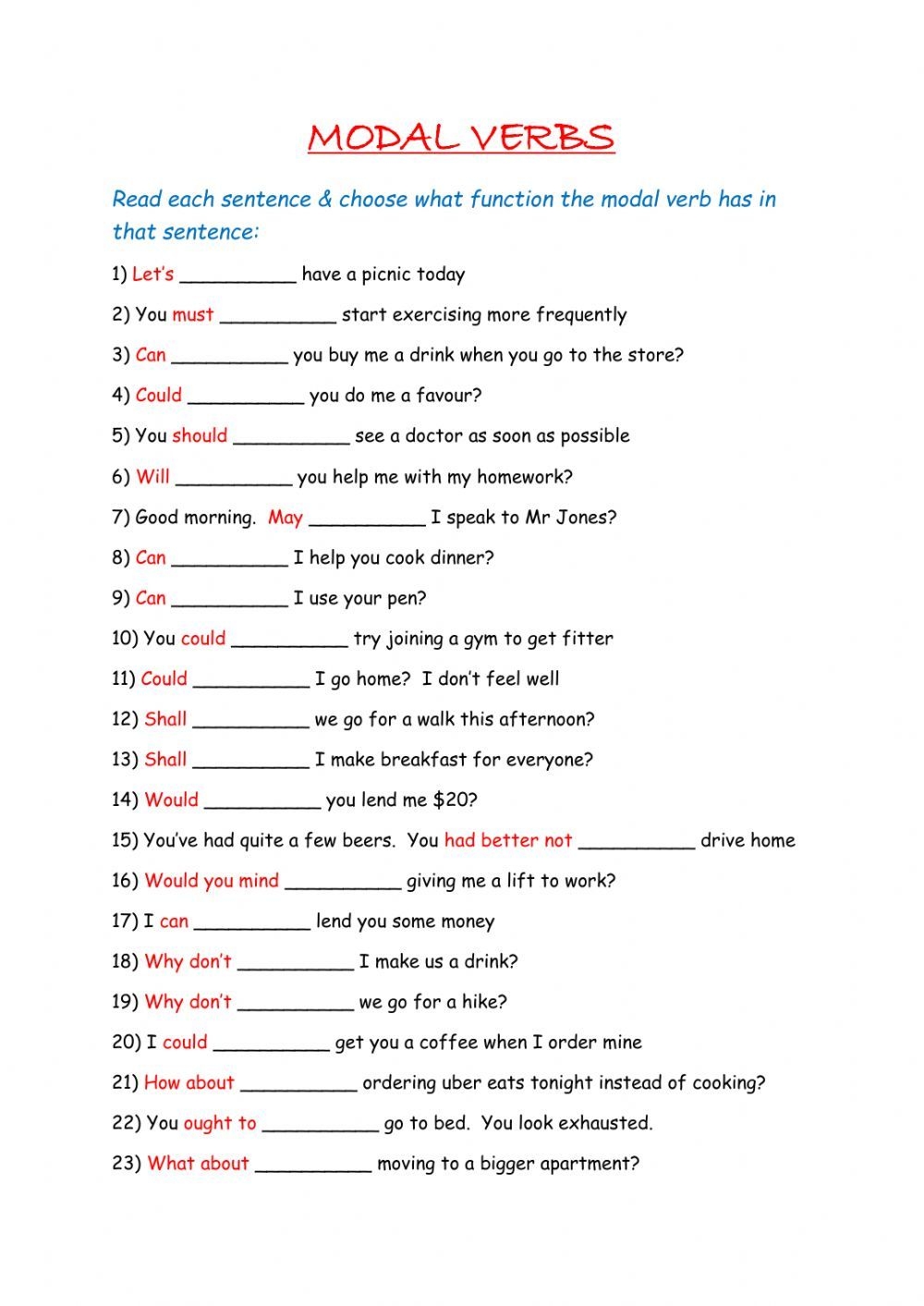 Modals In English Grammar Worksheets Modals In English Grammar Worksheets