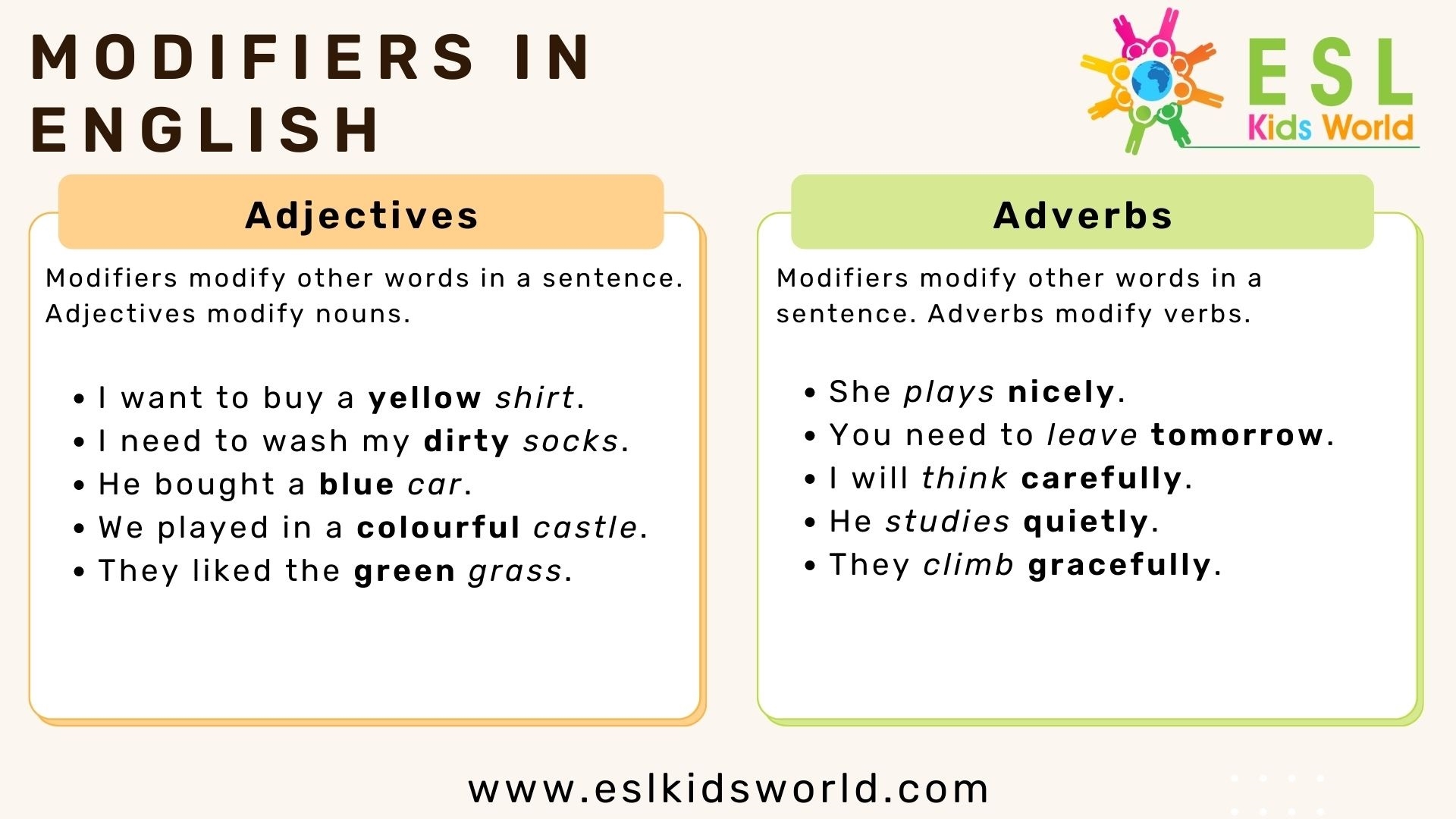 Grammar Modifiers Worksheets Grammar Modifiers Worksheets