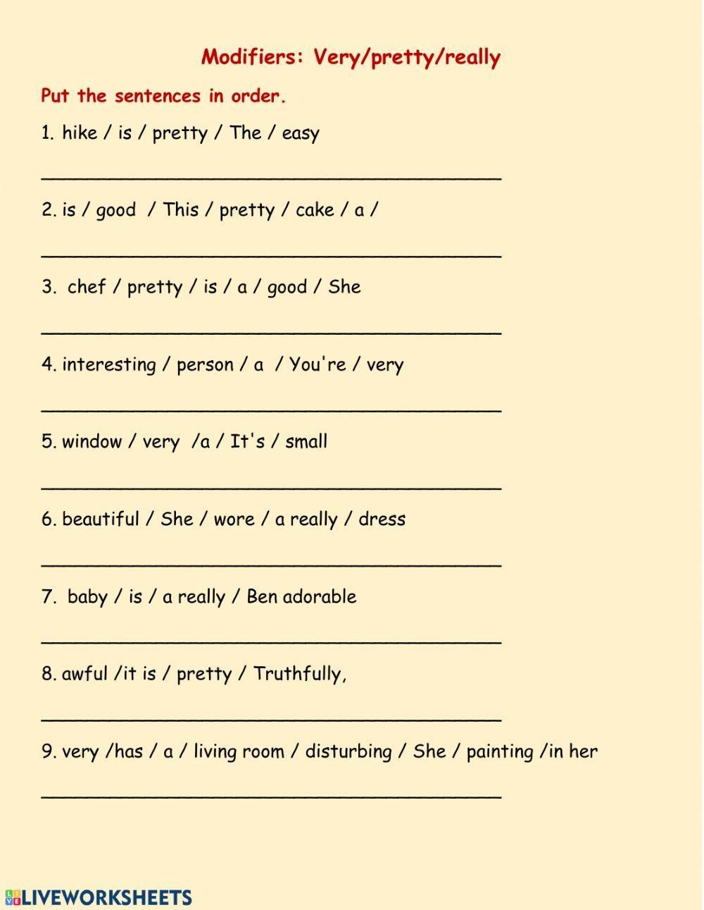 Modifiers Free Interactive Worksheets 124112 Modifiers Free Interactive Worksheets 124112