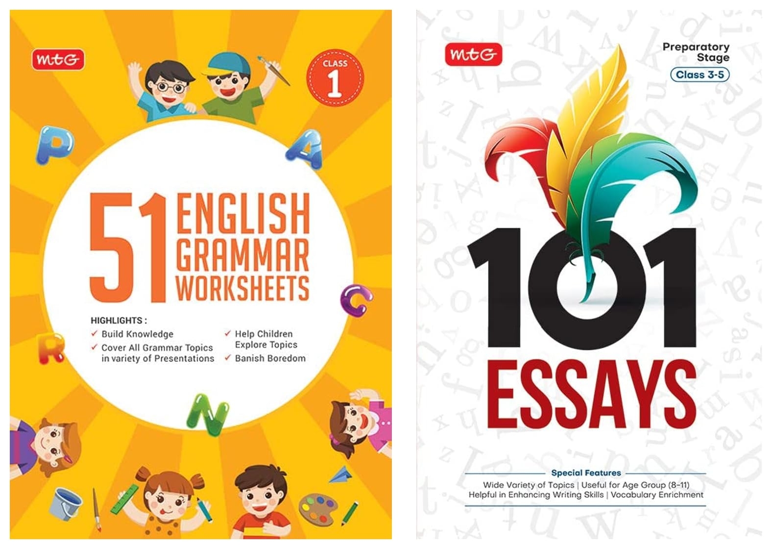 MTG 51 English Grammar Worksheets For Class 1 U0026 MTG 101 Essays Book For Classes 3 5 To Develop Writing Skills Amazon in Books
