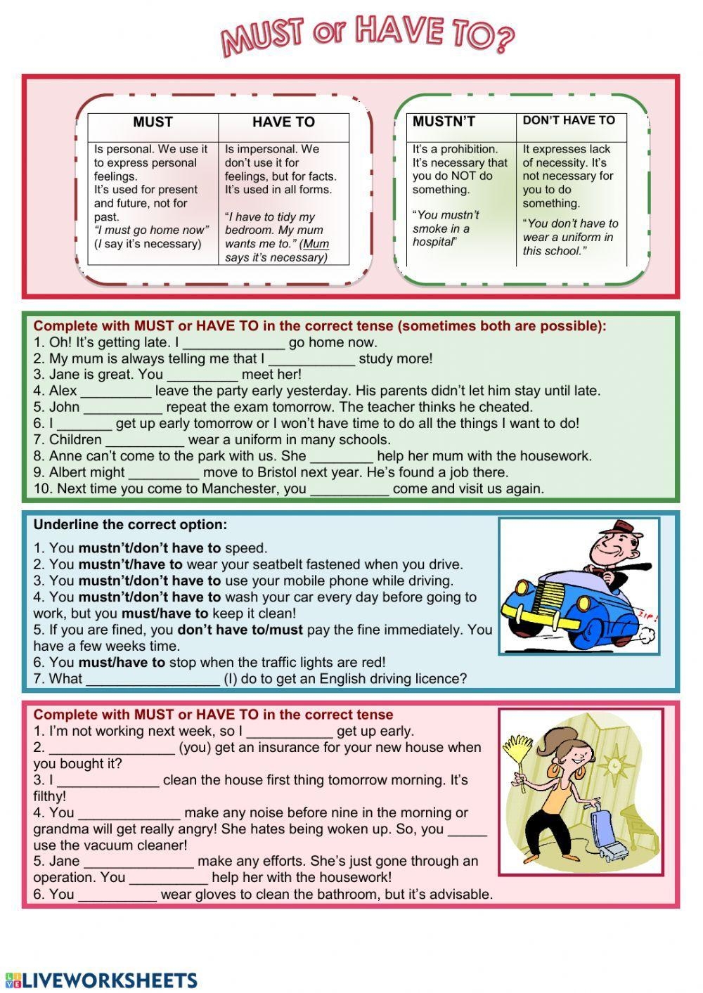 Must Or Have To Free Interactive Worksheets 56276