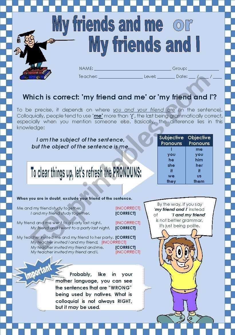 My Friends And ME Or I ESL Worksheet By Bruna Dutra
