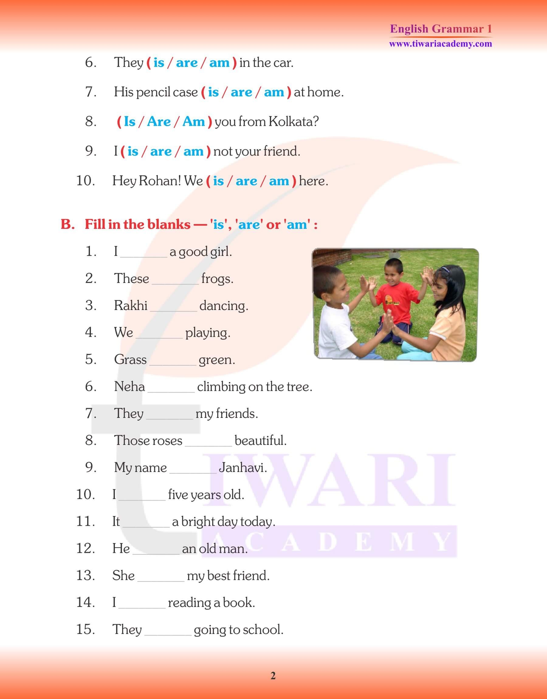 NCERT Solutions For Class 1 English Grammar Chapter 8 Am Is And Are 