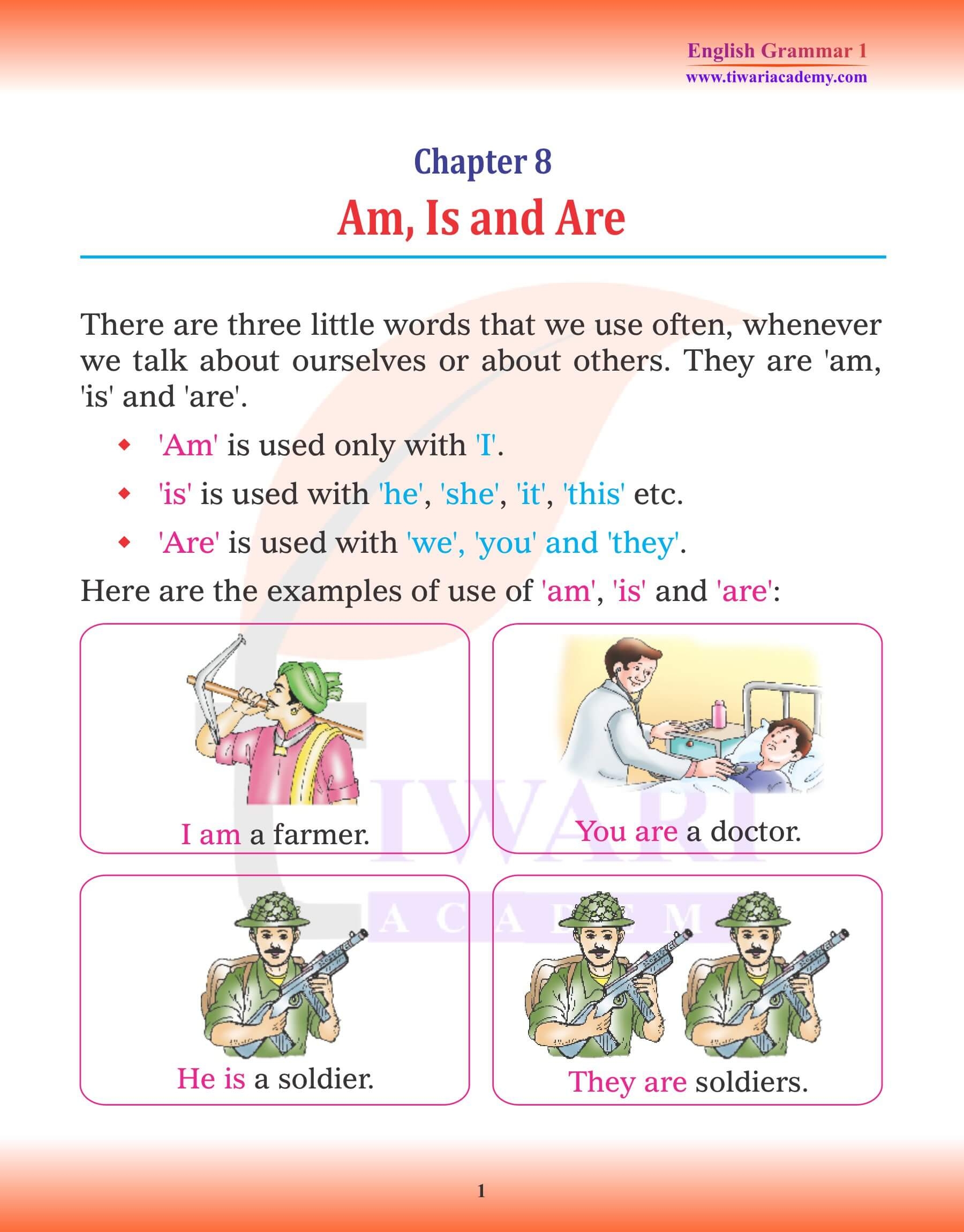 NCERT Solutions For Class 1 English Grammar Chapter 8 Am Is And Are 