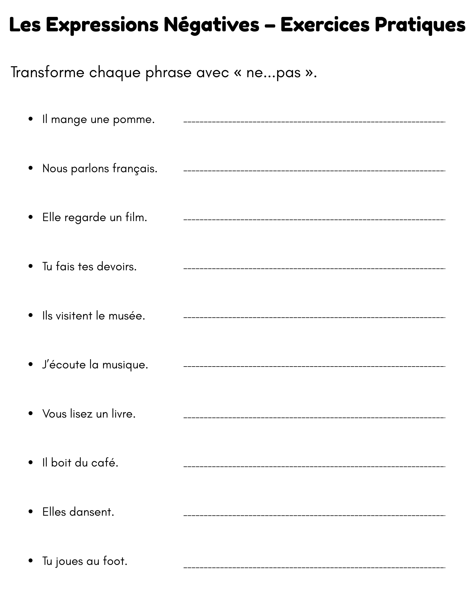 French Grammar Exercises Worksheets Pdf