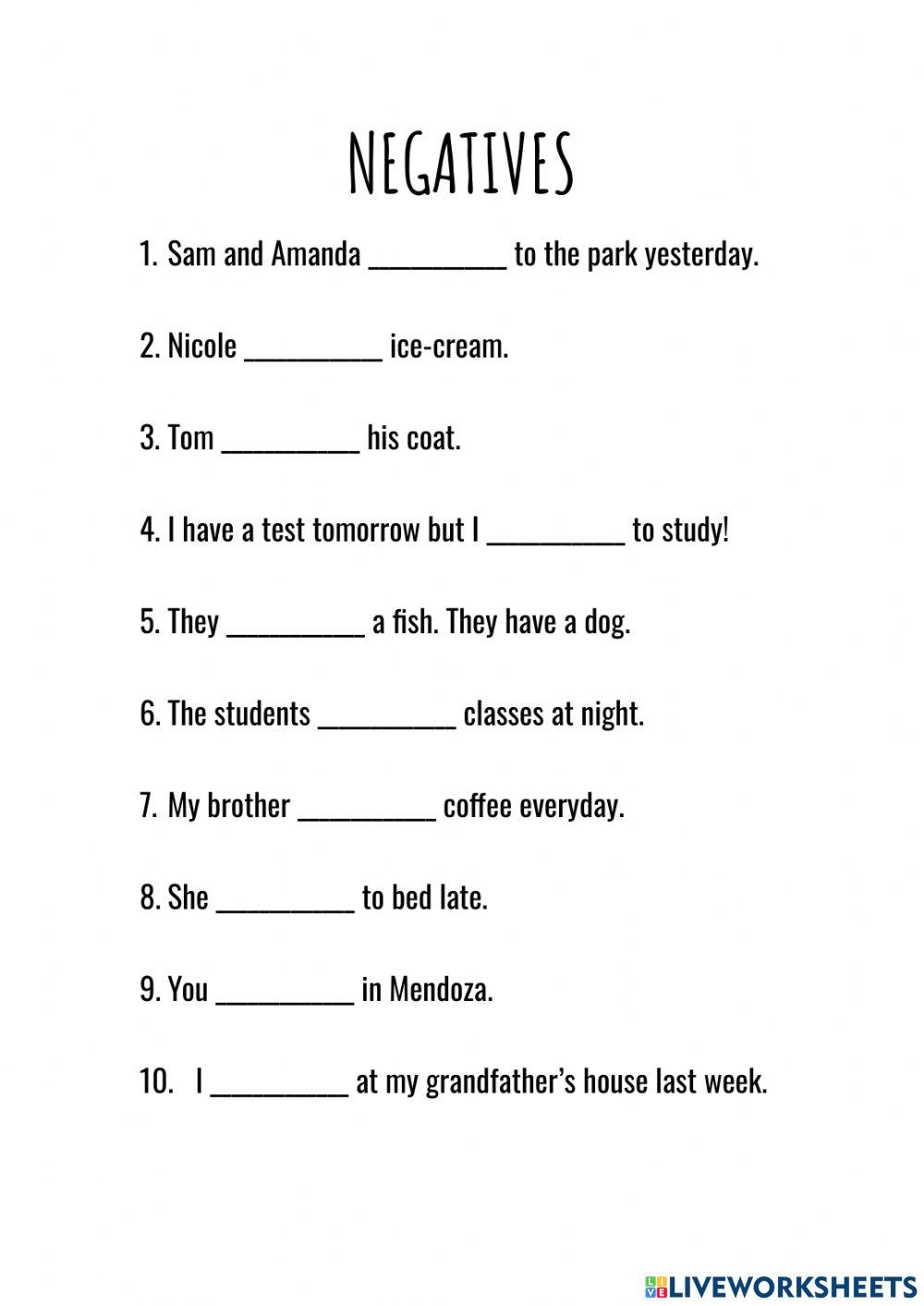 Negatives Free Interactive Worksheets 1067208
