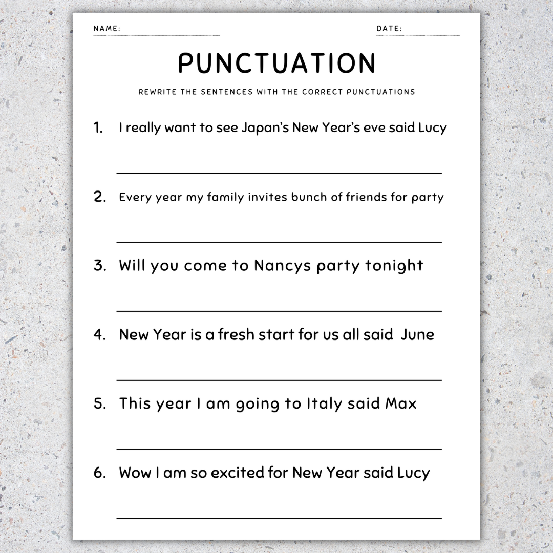 New Year Punctuation Worksheets Fix The Sentences Grammar Practice Made By Teachers New Year Punctuation Worksheets Fix The Sentences Grammar Practice Made By Teachers