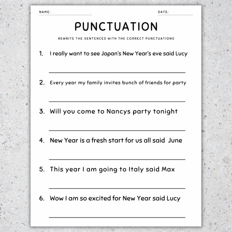 New Year Punctuation Worksheets Fix The Sentences Grammar Practice Made By Teachers