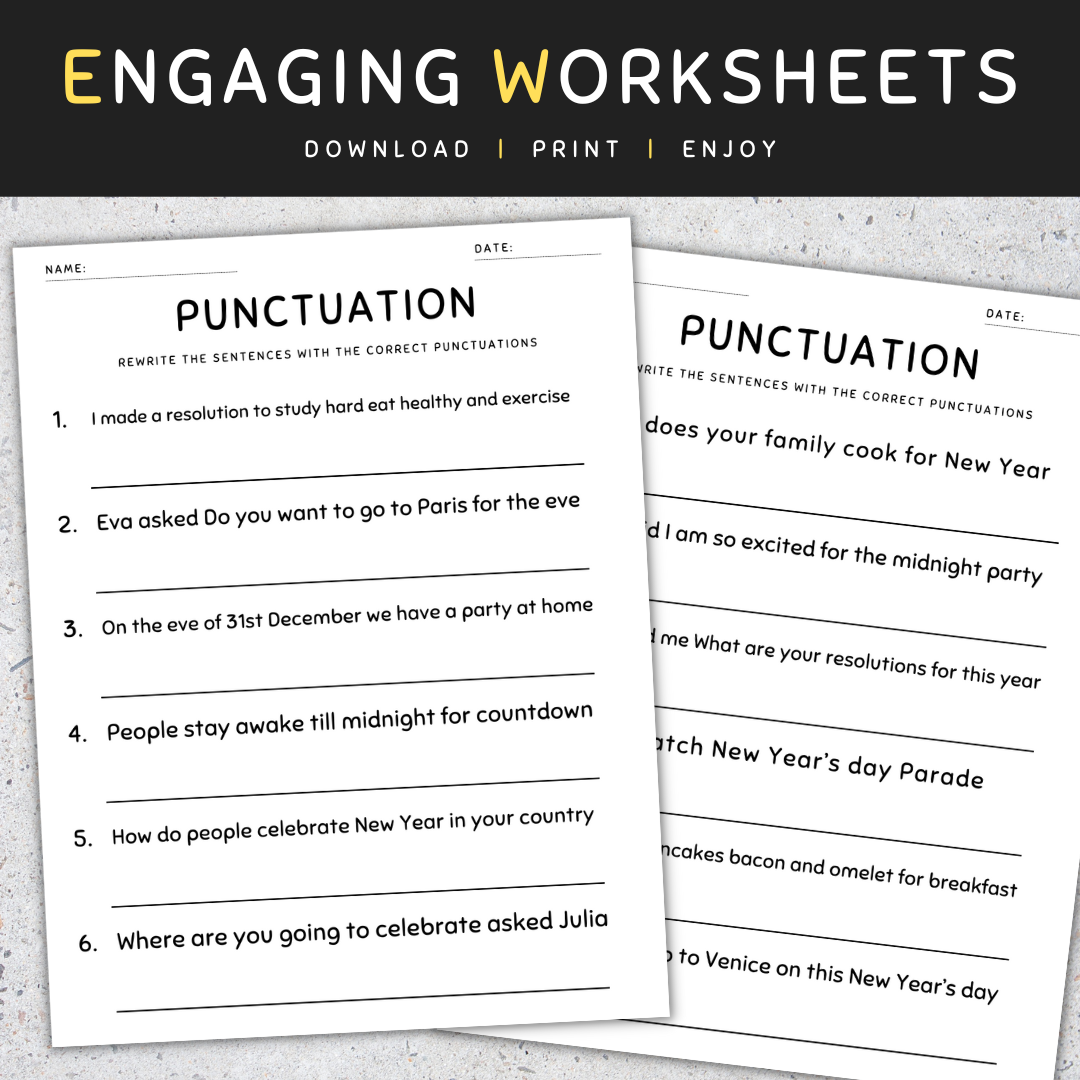 New Year Punctuation Worksheets Fix The Sentences Grammar Practice Made By Teachers