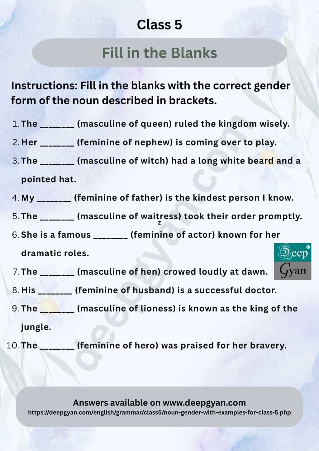Noun Gender For Class 5 Masculine Feminine Common Neuter