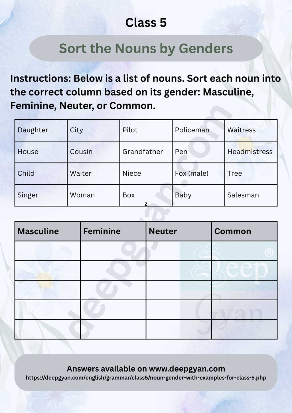 Grammar Noun Worksheet For Class 5 Grammar Noun Worksheet For Class 5