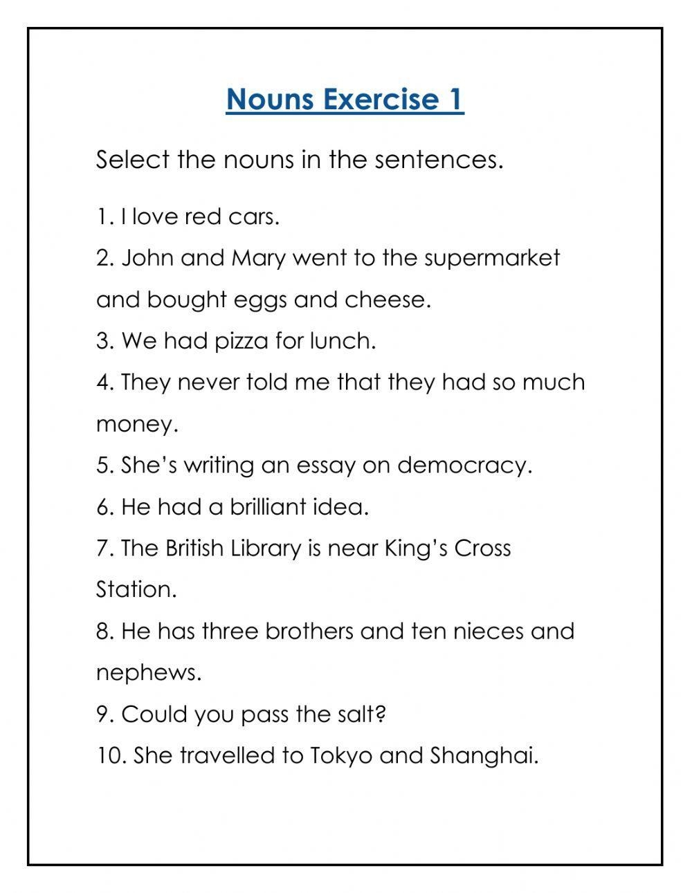Nouns Exercise Free Interactive Worksheets 224607
