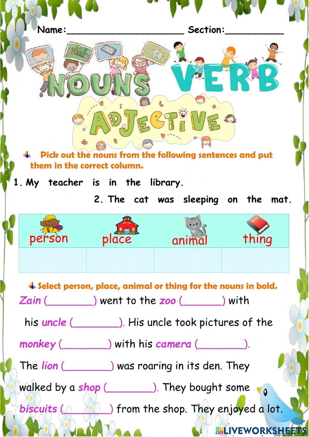 Nouns Verbs An Free Interactive Worksheets 2110130