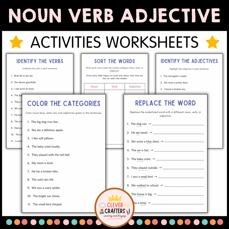 Nouns Verbs And Adjectives Worksheets Grammar Worksheets 1st And 2nd Grade Made By Teachers