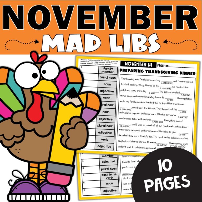 November Mad Libs For 2nd And 3rd Grade Fun Grammar Practice Teaching Ideas Made Easy