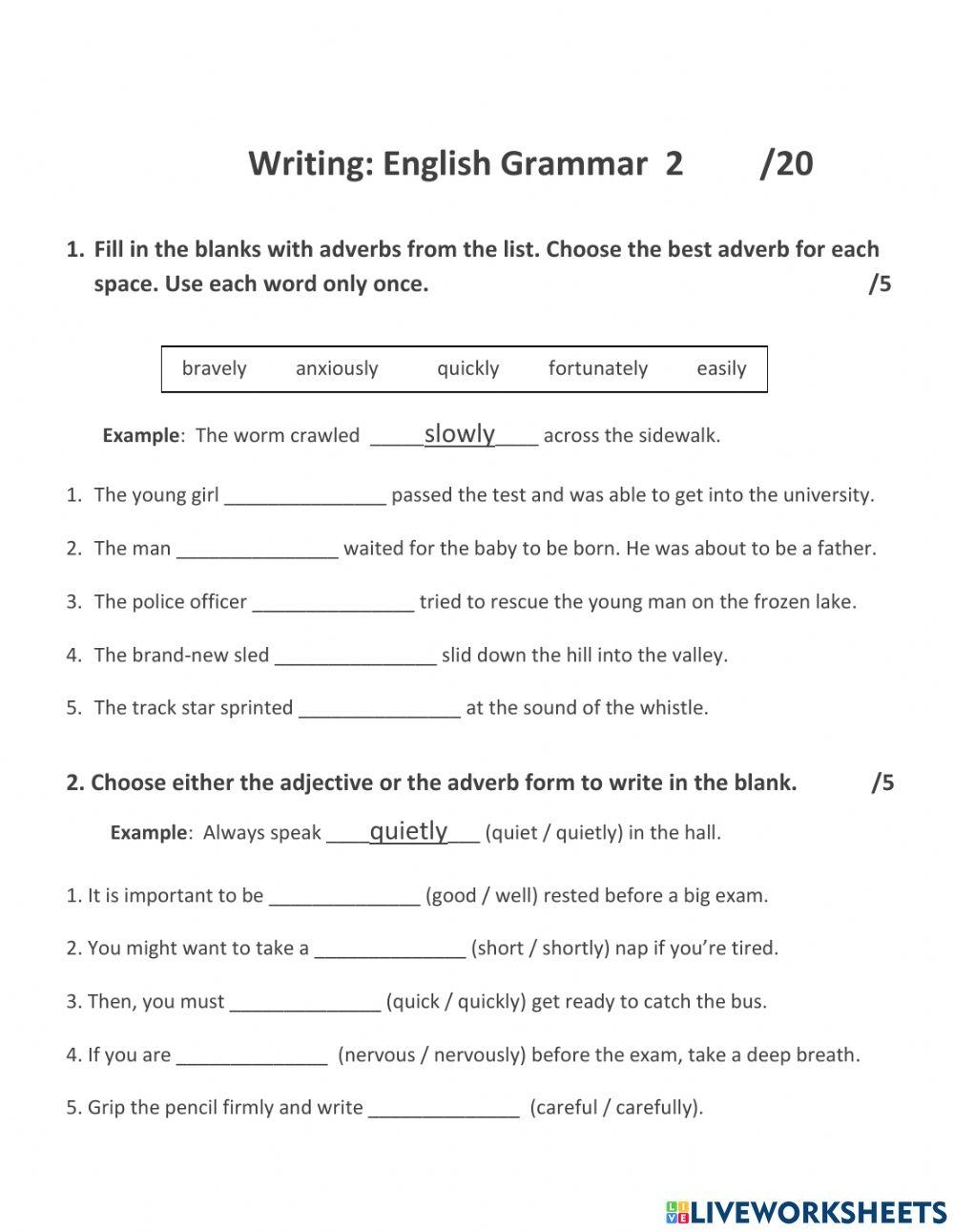 Online Grammar Worksheets Online Grammar Worksheets