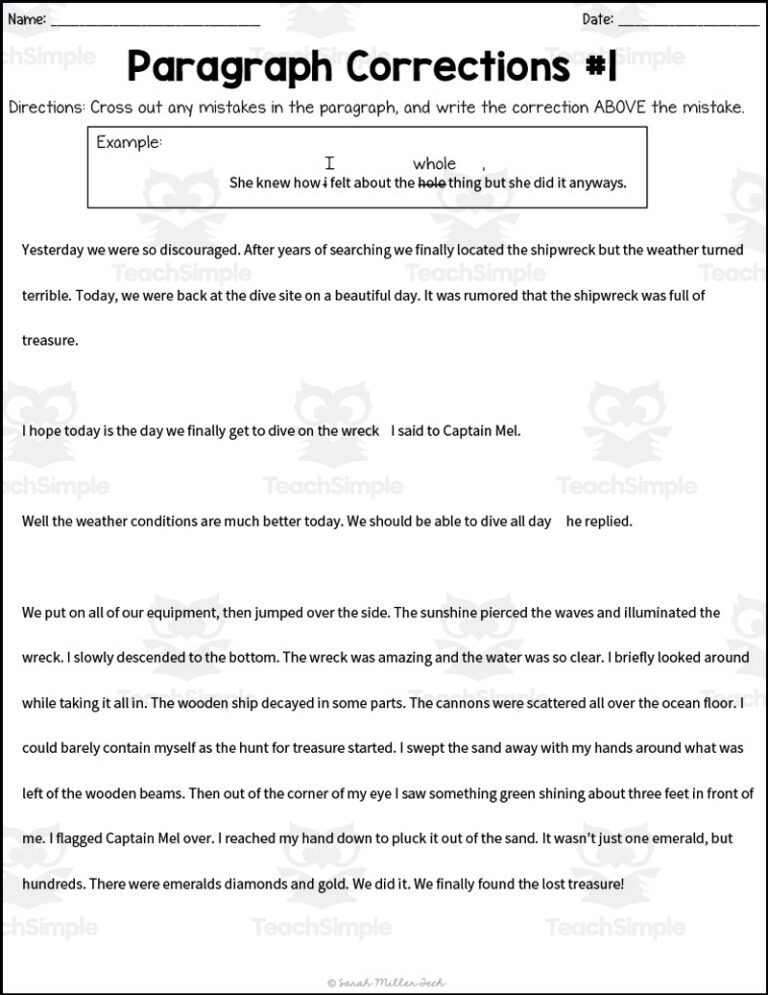 Paragraph Correction Worksheets